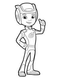 AJ usando um capacete
