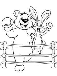 Urso e coelho no ringue de boxe