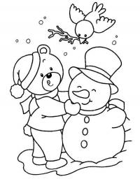 Urso faz um boneco de neve
