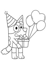 Bluey com um presente