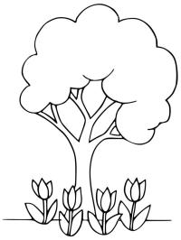 Árvore e tulipas