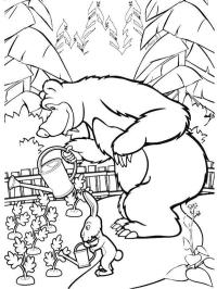 O urso e o coelho regando as flores