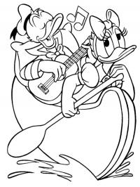 Pato Donald e Margarida em uma canoa