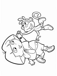 Dora e o macaco Botas brincando