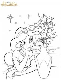 Jasmine observa um vaso com flores