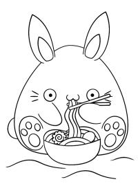Coelho Kawaii comendo macarrão