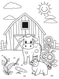 Vaca e porco na fazenda