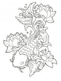 Tatuagem de lótus e peixe koi