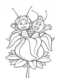 Maya e Willy em uma flor