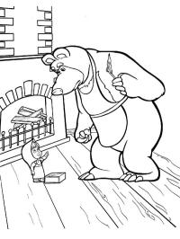 Masha e o Urso acendendo a lareira