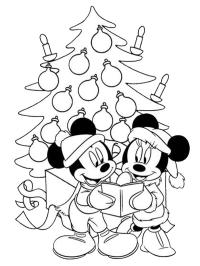 Minnie e Mickey em frente à árvore de Natal