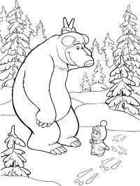 Mishka, o urso, e Masha na floresta