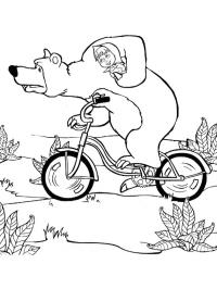 Masha e o Urso andando de bicicleta