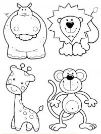 Hipopótamo, leão, girafa e macaco