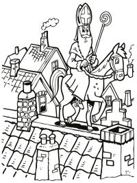 Cavalo com Papai Noel andando sobre o telhado