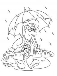 Carteiro Pat na chuva