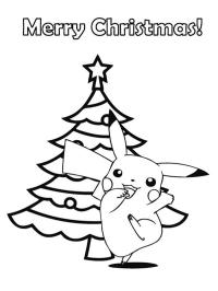 Pikachu ao lado da árvore de Natal