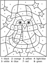 Pinguim com gorro de Natal, pinte por número