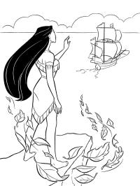 Pocahontas dando adeus ao navio