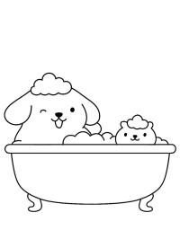 Pompompurin e Muffin no banho