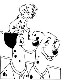Pongo e Perdita com um dos filhotes