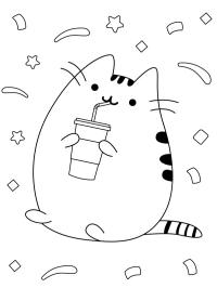 Pusheen bebendo milkshake
