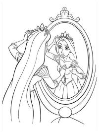 Rapunzel na frente do espelho