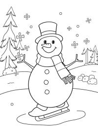 Boneco de neve patinando no gelo