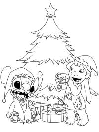Stitch e Lilo perto da árvore de Natal