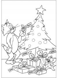 Tom e Jerry perto da árvore de Natal
