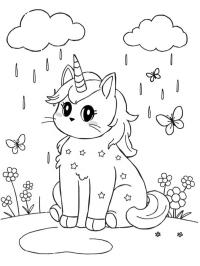 Gato unicórnio na chuva