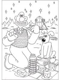 Wallace e Gromit fazendo piquenique