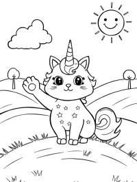 Gato unicórnio acenando