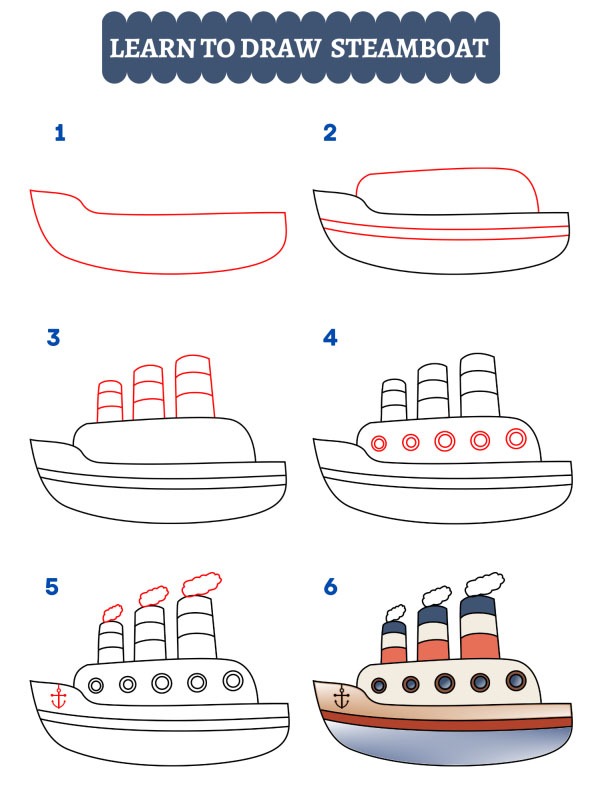 Como desenhar um barco a vapor