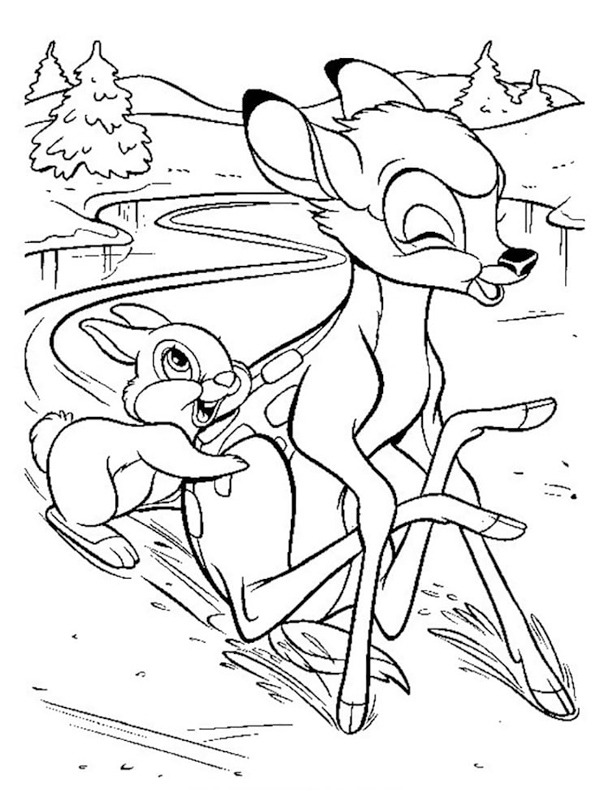 Bambi e Tambor no gelo Desenho para Colorir Bambi e Tambor no gelo Desenho para Colorir