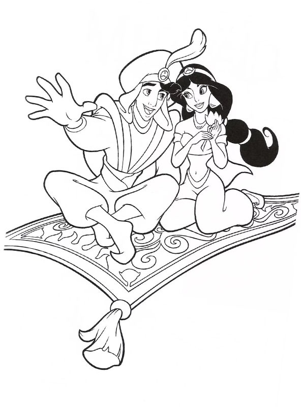 Aladdin e Jasmine em seu tapete Desenho para Colorir Aladdin e Jasmine em seu tapete Desenho para Colorir