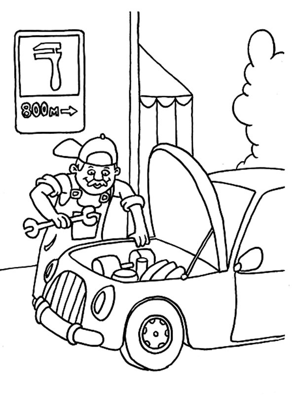 Mecânico de carros Desenho para Colorir Mecânico de carros Desenho para Colorir