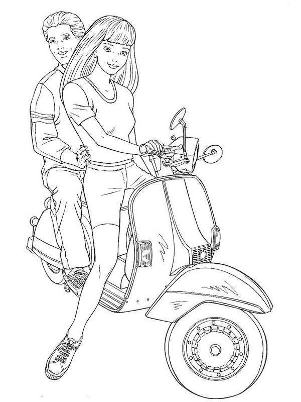 Barbie e Ken andando de moto Desenho para Colorir Barbie e Ken andando de moto Desenho para Colorir