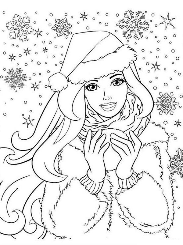 Barbie com gorro de Natal Desenho para Colorir Barbie com gorro de Natal Desenho para Colorir