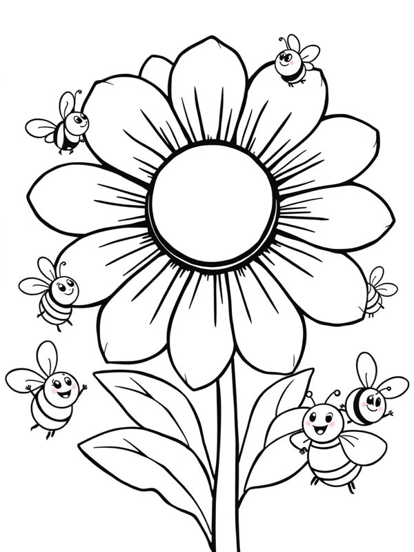 Flores e abelhas Desenho para Colorir Flores e abelhas Desenho para Colorir