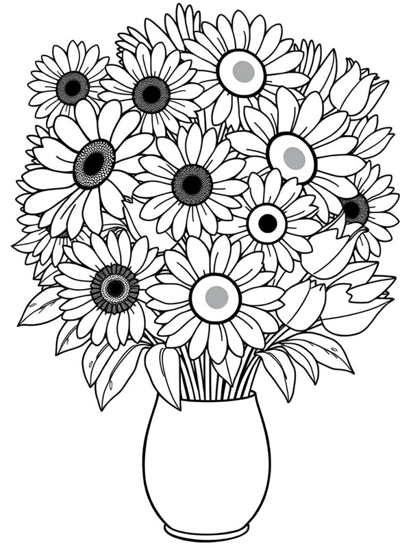 Buquê de flores para a mamãe Desenho para Colorir Buquê de flores para a mamãe Desenho para Colorir