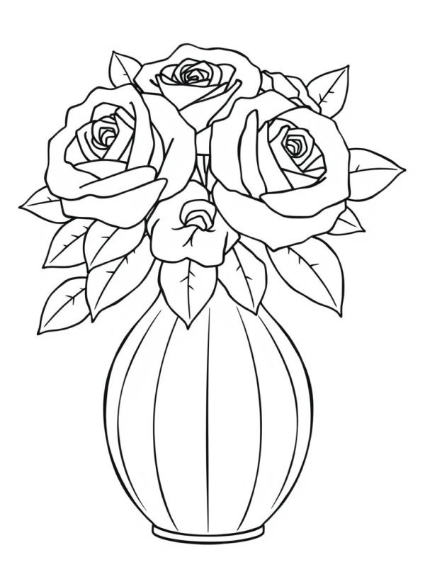 Buquê de rosas em um vaso Desenho para Colorir Buquê de rosas em um vaso Desenho para Colorir
