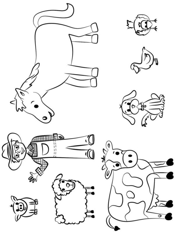 Fazendeiro e seus animais Desenho para Colorir Fazendeiro e seus animais Desenho para Colorir