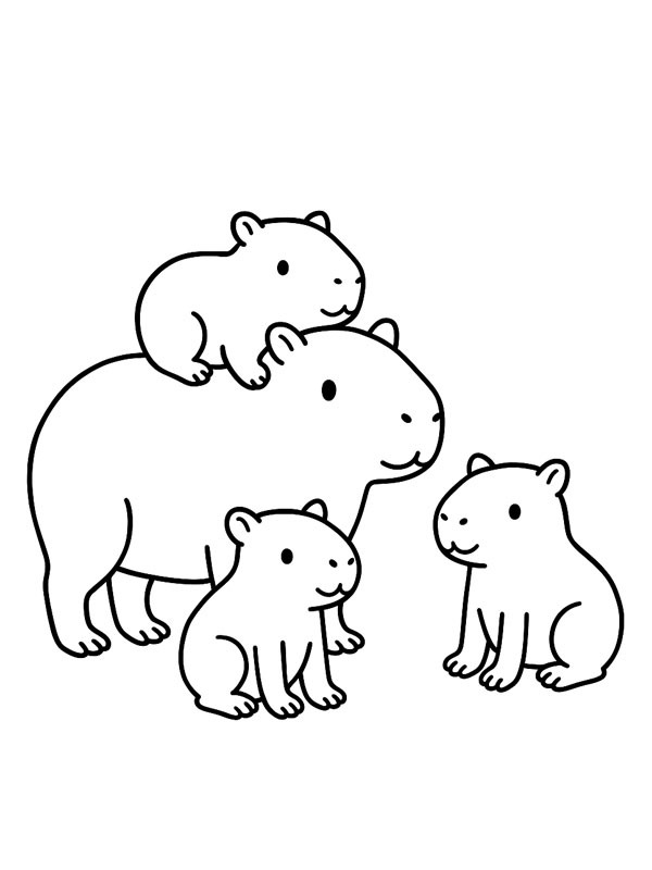 Família de capivaras Desenho para Colorir Família de capivaras Desenho para Colorir