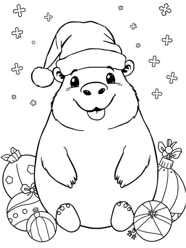 Capivara com gorro de Natal Desenho para Colorir Capivara com gorro de Natal Desenho para Colorir