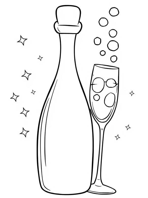 Garrafa de champanhe e taça Desenho para Colorir Garrafa de champanhe e taça Desenho para Colorir