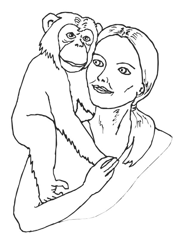 Chimpanzé no ombro da mulher Desenho para Colorir Chimpanzé no ombro da mulher Desenho para Colorir