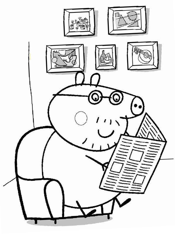 Papai Pig lendo o jornal Desenho para Colorir Papai Pig lendo o jornal Desenho para Colorir