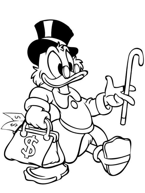Tio Patinhas com um saco de dinheiro Desenho para Colorir Tio Patinhas com um saco de dinheiro Desenho para Colorir