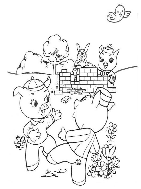 Os três porquinhos constroem uma casa Desenho para Colorir Os três porquinhos constroem uma casa Desenho para Colorir